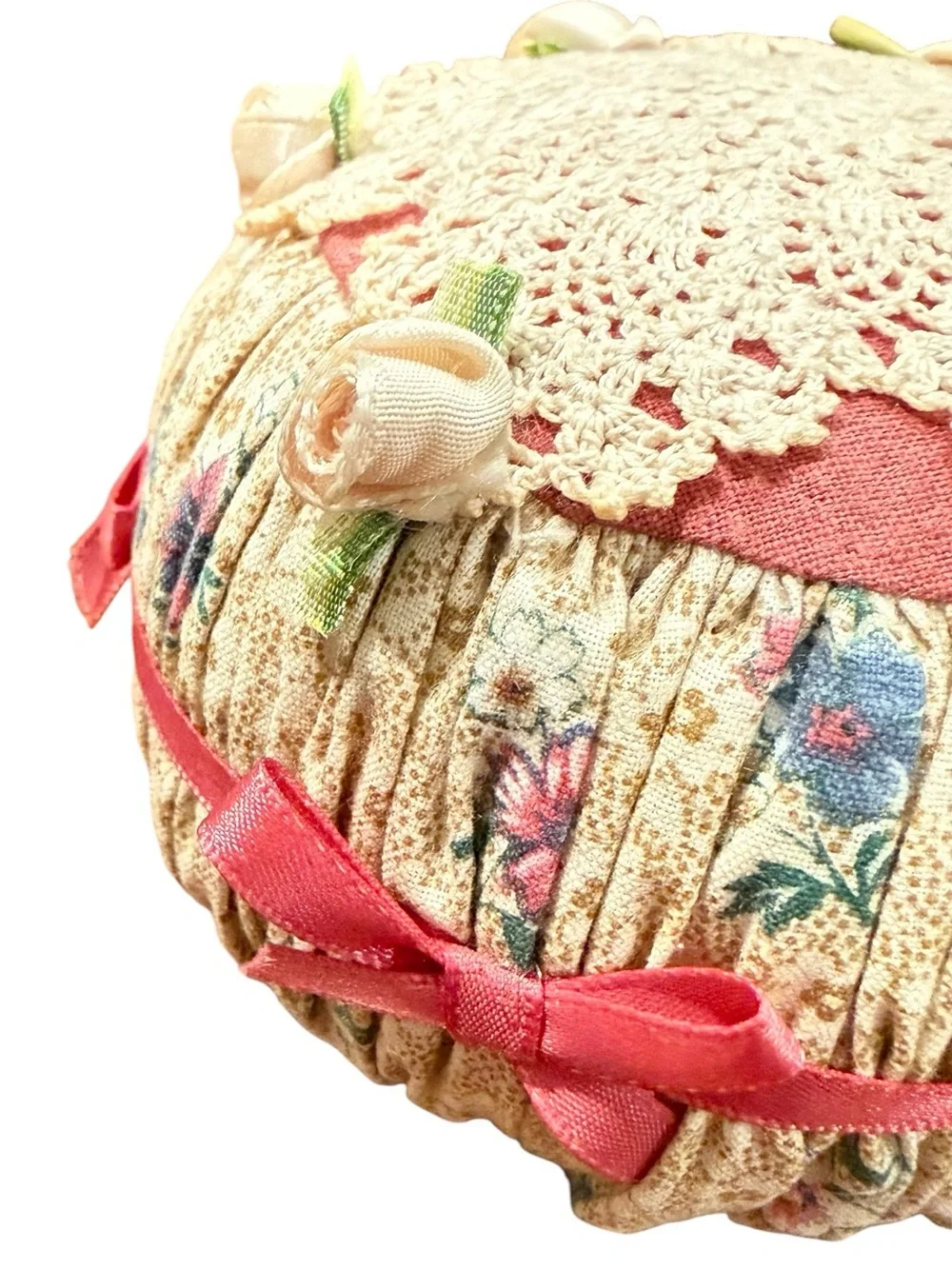 Victorian Floral Pin Cushion w/ Vintage Hatpin – Antique Sewing Collectible